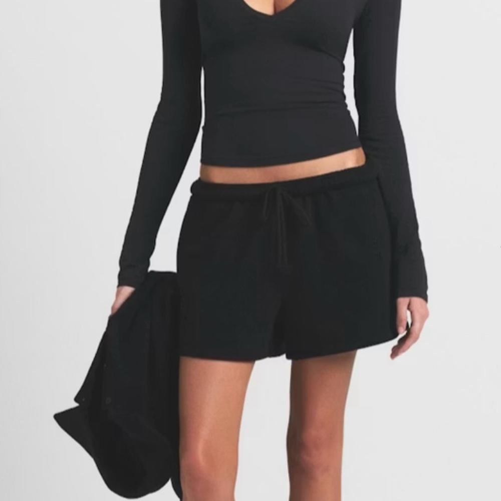 Skims Black Drawstring Cotton fleece  Shorts nwt